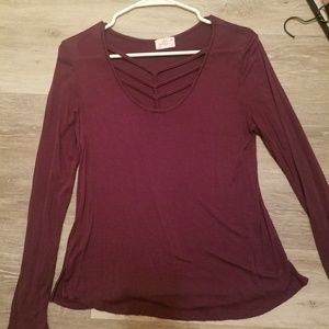 Maroon top with fashion neckline